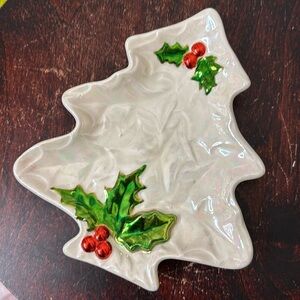 Vintage ceramic Christmas tree dish mother of pearl